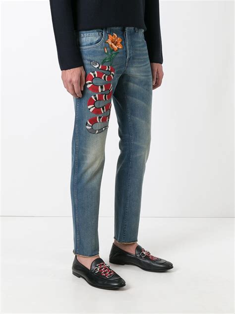 gucci snale jeans|gucci snake embroidered jeans.